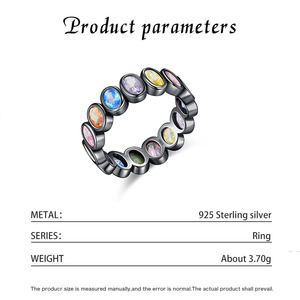 S925 Silver Eternity Band <b>Ring</b> Black Rhodium Plated <b>Crystal</b> Rhinestone Bezel Setting Unisex Bohemia Style Everyday Wear - Product Image 2