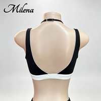 Ensemble de yoga pour femmes Milena, blanc avec bordure contrastée, logo personnalisé, nylon et élasthanne, vêtements de sport, tenue de sport, tenue de fitness, vêtements de sport ajustés