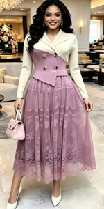 Abito da <span class=keywords><strong>donna</strong></span> Miyaki estivo <span class=keywords><strong>taglie</strong></span> <span class=keywords><strong>forti</strong></span>, elegante e casual, con colletto a risvolto, pizzo intagliato, bottoni e pieghe, per feste - Vendita all'ingrosso - Product Image 4