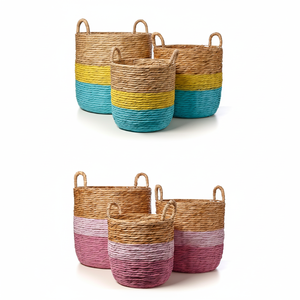 Paniers de rangement en jonc de mer tissés à la main avec poignées - Organisateurs décoratifs tissés pour le linge et les jouets pour la décoration de la maison - Product Image 1