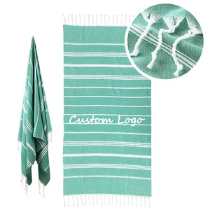 Cotton Fringe Stripe Custom Luxury Printed Turkish Cotton Beach Towels Extra Large