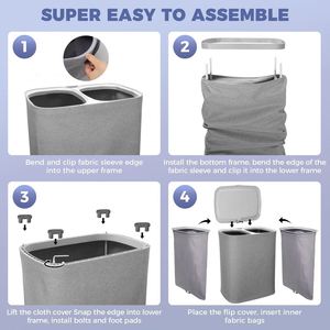 Wholesale Customized Size Polyester Reusable Foldable Laundry <b>Hamper</b> Bucket with Two Dividers Eco-friendly Storage Basket - Product Image 4