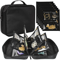 Étui organisateur de bijoux de voyage, petits sacs à bijoux classeur à bijoux avec pochettes en velours à fermeture éclair transparente pour voyage, chambre à coucher