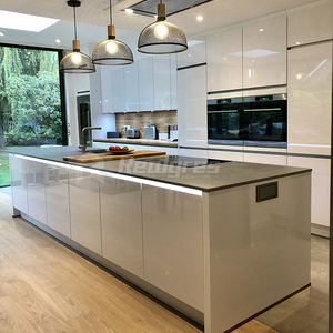 خزائن مطبخ فاخرة من الخشب والـ PVC بتصميم عصري جاهز للتركيب (RTA)، مجموعة أثاث مطبخ كاملة رمادية فاتحة لامعة قابلة للتخصيص بنمط شاكر - Product Image 4