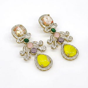 05790Dangle Earrings Cubic Zirconia Mehandi Plated Multicolor Stone <b>Magic</b> Doublet Stone Drop Earrings for Wedding Party Women - Product Image 1