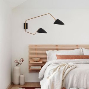 Lampada da Parete Unica in Ottone Stile Mid-Century Simig Lighting <span class=keywords><strong>con</strong></span> Paralume Nero e <span class=keywords><strong>Braccio</strong></span> Orientabile a 2 Luci per Interni Domestici - Product Image 4