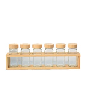 Estante giratorio de bambú para especias con botellas de vidrio y tapas de madera, organizador de condimentos para la cocina - Product Image 2