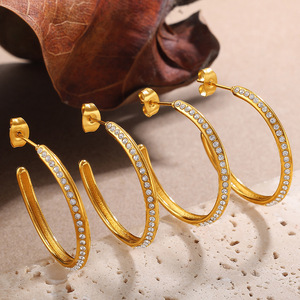 Pendientes de Aro en Forma de C Geométricos, Chapados en Oro de 18K, Acero Inoxidable con Diamantes Blancos, Joyería de Moda para Fiestas - Product Image 2