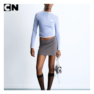 Certificación GRS Suéter Fabricante Logotipo personalizado Mujeres Lana Acrílico Azul Suave Cuarto de cremallera Suéter de punto con cuello Perkins - Product Image 3