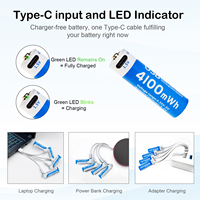 Batería Recargable de Iones de Litio AA4100mWh 1.5V USB-C para Microcontroladores, Micrófonos y Linternas con Baterías Digitales en Stock