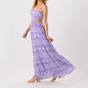Robe longue plissée à bretelles avec découpes, imprimé hawaïen, personnalisée OEM, en rayonne 100% douce de haute qualité - Product Image 4