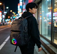 Speaker Ransel Luar Ruangan 5W Ukuran Kecil Lampu LED RGB TF/USB/FM Kunci Sandi Bluetooth 5.3 Boombox Tas Nirkabel untuk Mendaki