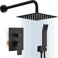 Ensemble de robinetterie de douche en laiton avec pommeau de douche pluie de 8 pouces et douchette à main noir mat