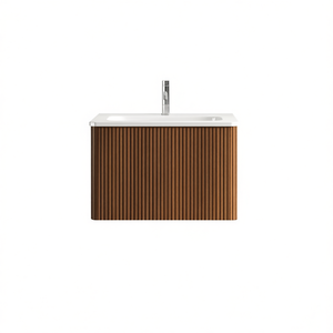 Mueble de Baño Moderno de 24 Pulgadas con Lavabo de Cerámica Blanco y Rayas de Nogal, Montado en la Pared, Flotante, Preensamblado - Product Image 1