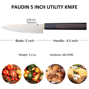 Paudin 5英寸专业67层大马士革钢，带铜元素美工刀，带10Cr芯高品质菜刀 - Product Image 2