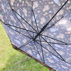 Parapluie droit manuel de bâton de tissu fait sur commande de broderie d'impression de dessin animé pour ensoleillé et pluvieux - Product Image 4