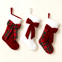 Nouvelle chaussette de Noël en velours rouge bordeaux de 18 pouces, élégante et luxueuse, pour décorer le sapin de Noël, sacs cadeaux