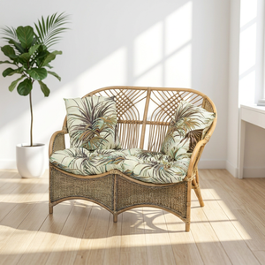 Sofá de Dos Plazas de Ratán Tropical con Cojines con Estampado de Palmeras, Reposabrazos Curvos, Diseño Moderno, Ratán PE Ecológico Resistente a los Rayos UV para Exteriores - Product Image 5