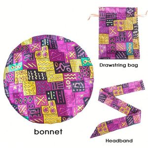 African Double Layer Silk Satin Bonnets Headwrap <b>Bag</b> for Hair Protection All-Night Comfort with XL Scrunchie Promotion Gift Set - Product Image 3