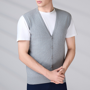 OEM ODM V neck Knitted Vest <b>Men</b> Custom Knitwear Grey Autumn Vintage Sleeveless <b>Cardigan</b> Sweater with Button - Product Image 5