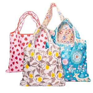 Wholesale Custom Folding Bags Supermarket Grocery Polyester Nylon Foldable Reusable Shopping Bag