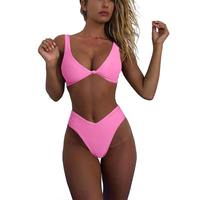 Ensemble bikini deux pièces pour femme, imprimé cachemire, avec nœud sur le devant, col en V, push-up, taille haute, coupe échancrée, string, maillot de bain, vente en gros OEM