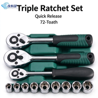 Jeu de clés à douilles à cliquet réversibles 121 pièces 1/4" 3/8" 1/2" en acier CRV, kit d'outils manuels pour réparation automobile, avec coffret de rangement en plastique