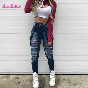 <span class=keywords><strong>Jeans</strong></span> Sexs Ketat Gadis, <span class=keywords><strong>Jeans</strong></span> Fashion Suspender Pinggang Tinggi Robek Panjang Potongan Dan Jahit Elastis Sexs Brushed Denim Tebal - Product Image 6