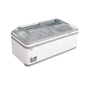 Komersial Plug-In Deep Freezer untuk Supermarket Membuka Tampilan Pulau Freezer untuk Makanan Beku