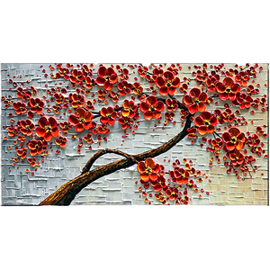 Peinture à l'huile abstraite à texture épaisse, motif <span class=keywords><strong>arbre</strong></span> à monnaie et fleurs, 100% peinte à la main, art mural 3D rouge sur toile - Product Image 1