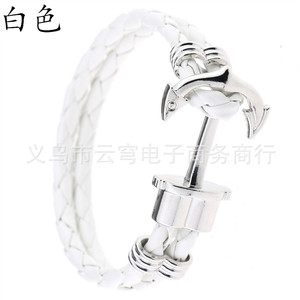 Black Braided PU Leather Anchor <b>Bracelet</b> Zinc Alloy Men's Jewelry Gift - Product Image 3