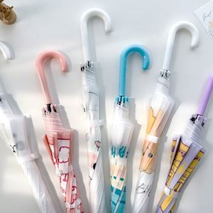 Parapluie Transparent pour Enfants Motif Dessin Animé Poignée Droite Design Mignon Filles Garçons Maternelle Bébé Élèves du Primaire Jour de Pluie - Product Image 1