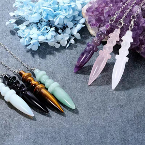 Pendentifs Pointe de Pierre Naturelle Chaude, Pendentifs Égyptiens en Cristal de Quartz pour la Divination, la <span class=keywords><strong>Radiesthésie</strong></span>, la Méditation Spirituelle PD023 - Product Image 2