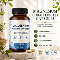 Kapsul Kompleks Magnesium Sitrat 500mg Label Pribadi OEM 60 Kapsul Penyerapan Tinggi Dukungan Tidur, Otot & Pencernaan