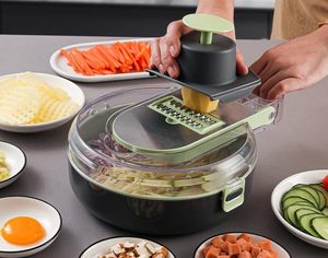 Nuevo Diseño, Cortador de Verduras Multifuncional 9 en 1, Rebanador, Picador Manual de Verduras con Cesta de Drenaje de Acero Inoxidable - Product Image 4