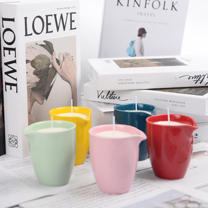 Ceramic Cup Scented Candles Multi Color Soy <b>Wax</b> Low Temperature Home Decoration - Product Image 1