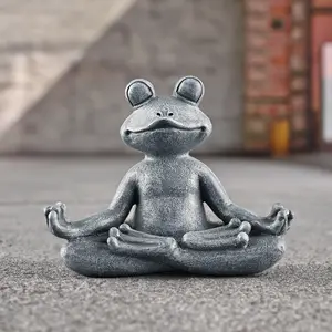 Patung Yoga hewan Buddha dekorasi luar ruangan untuk rumah taman teras seni meditasi patung miniatur katak