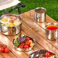 Ensemble de cuisine de camping écologique en acier inoxydable 304, 6 pièces : casseroles, poêles, assiettes, tasses, sac de transport, réchaud à gaz, capacité 1-2L (sans casserole)
