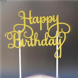 ท็อปเปอร์เค้กสุขสันต์วันเกิดลายน้ำผึ้งและความหวาน อะคริลิค สีเงิน ทอง ชมพู ฟ้า ดำ สำหรับตกแต่งโต๊ะของหวานในงานปาร์ตี้ - Product Image 4