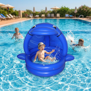Piscina Inflable Infantil con Forma de Delfín Azul Oscuro, con Sombrilla, Base Reforzada de Doble Capa - Product Image 3
