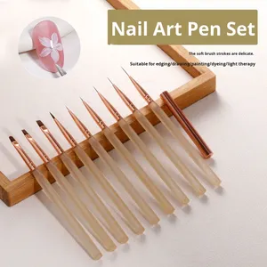 Kit d'outils de nail art : Pinceaux plats en poils synthétiques, stylo de dessin pour lignes et fleurs avec capuchon, pour gel, manucure et décoration de salon - Product Image 6