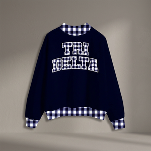 Sweat-shirt oversize à col montant pour femme, avec broderie personnalisée en lettres et motifs écossais, en molleton de coton, marque privée - Product Image 4