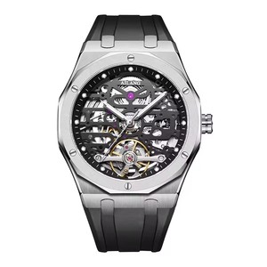 Montre mécanique automatique AILANG pour homme, squelette, tourbillon, boîtier en acier inoxydable, aiguilles lumineuses, résistante à l'eau - Product Image 2