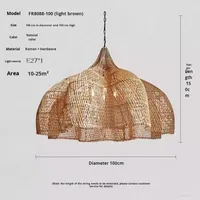 Luminaire suspendu en rotin LED de style zen japonais, blanc chaud, taille moyenne, pour salon ou chambre à coucher