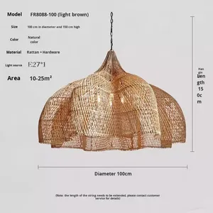 Luminaire suspendu en rotin LED de style <span class=keywords><strong>zen</strong></span> japonais, blanc chaud, taille moyenne, pour salon ou chambre à coucher - Product Image 2