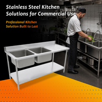 Wastafel Baja Tahan Karat Siap Pakai untuk Pesanan Besar, Ukuran Besar 304 201, Wastafel Dapur Komersial Industri Modern, Bak Ganda dari Baja Tahan Karat