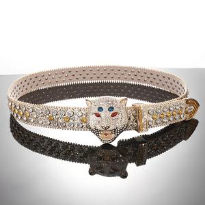 जींस पैंट ड्रेस के लिए फॉक्स हेड के साथ क्रिस्टल वेस्टर्न स्टड ग्लिटर लक्जरी बेल्ट - Product Image 2