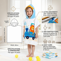 Serviette de plage à capuche pour enfants antimicrobienne à séchage rapide en microfibre, motif dessin animé, logo personnalisé, certifiée GRS ISO, fabricant OEM