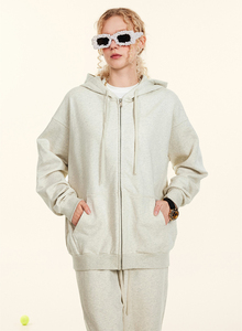 <span class=keywords><strong>Felpa</strong></span> con Cappuccio Unisex Grigio Chiaro di Alta Qualità, Abbigliamento Maschile, <span class=keywords><strong>Felpa</strong></span> con Stampa Personalizzata <span class=keywords><strong>e</strong></span> Zip, 450gsm - Product Image 4