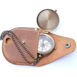 Vintage Leather Mini Compass Holder Outdoor Camping Hiking Compass Case Protective Cover